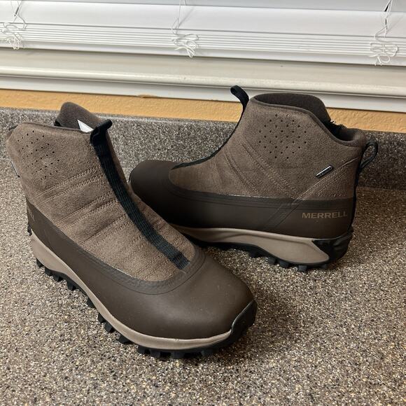 Merrell WARM Men's 14 Thermo Snowdrift Zip Mid Shell Winter Boots Brown Leather - Picture 1 of 12